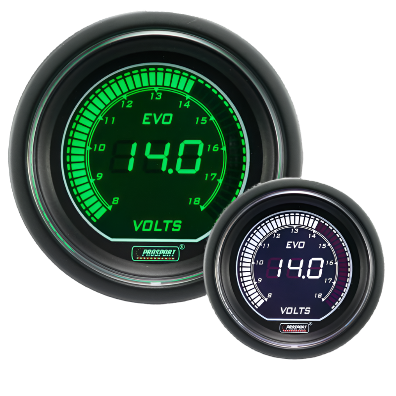 2-1/16" Evo Electrical White Green Volt Gauge-thumbmail-1