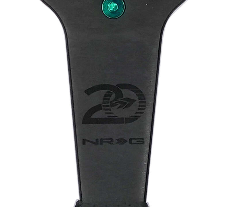 NRG Steering Wheel 1.5in Dish 350mm Black Perforated Leather - Emerald Stitching - Reinforced Spoke-thumbmail-6