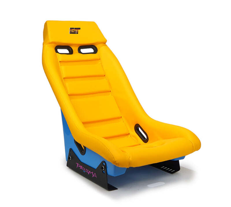 NRG GT Retro Bucket Seat - Yellow PVC Leather Yellow Stitching Off-White Fiberglass Back-thumbmail-3