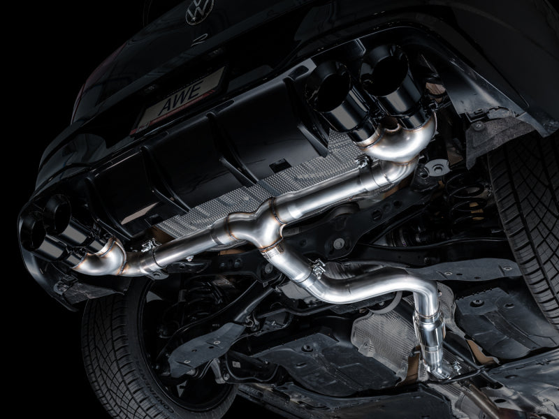 AWE MK8 Volkswagen Golf R 3in Track Edition Quad Exhaust - Diamond Black Tips-thumbmail-9