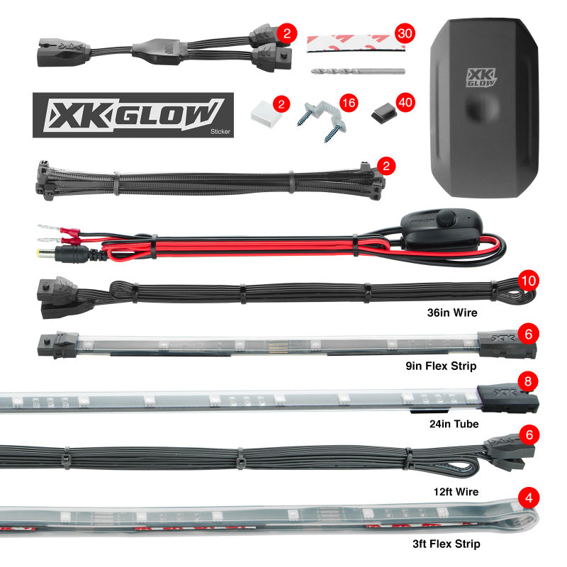 XK Glow Strip Million Color XKCHROME App Undercar Kit (8x24In Tube + 6x10In Strip + 4x36In)-thumbmail-1