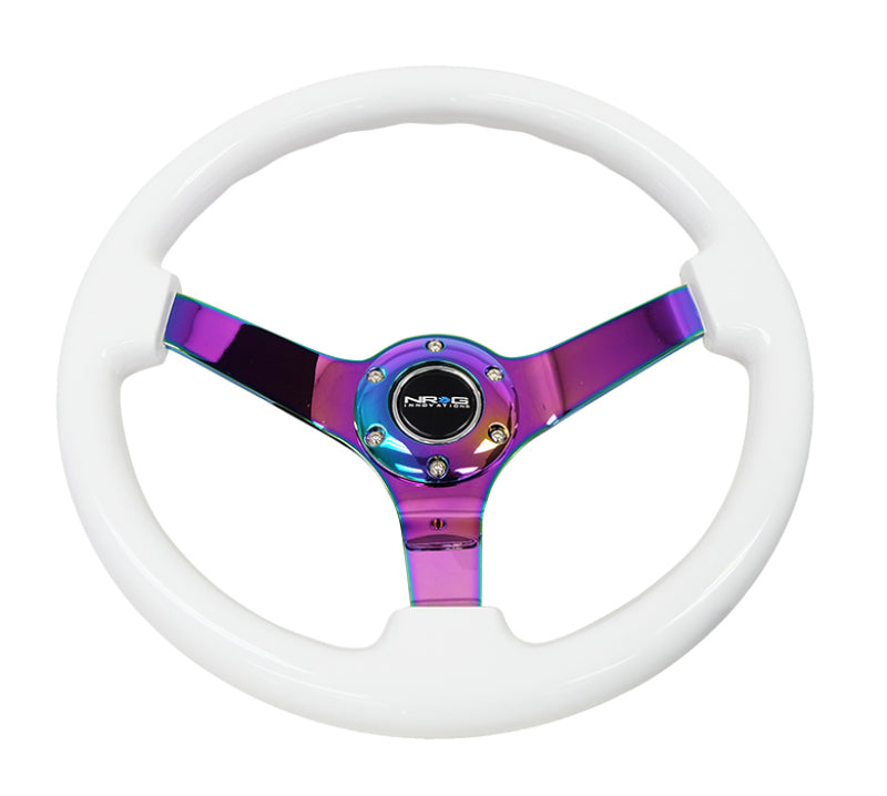 NRG Reinforced Steering Wheel (350mm) Dark Wood Grain - 3in Deep - Black 3-Spoke Center-thumbmail-5