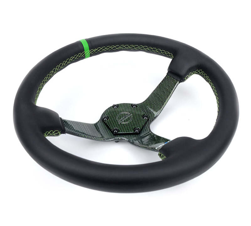NRG Reinforced Steering Wheel (350mm) Green Carbon Fiber Center - Green Stitching & Center Mark-thumbmail-3