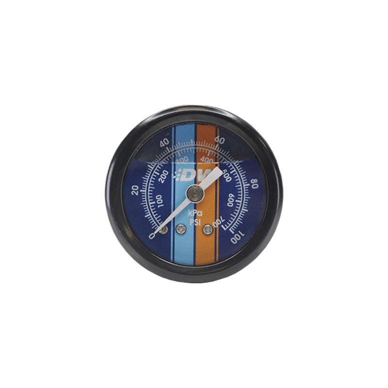 DeatschWerks 0-100 PSI 1/8in NPT Mechanical Fuel Pressure Gauge 1.5in Diam. Black Housing Blue Face-thumbmail-1
