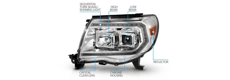 Raxiom 05-11 Toyota Tacoma Axial Series Switchback Proj Headlights- Chrome- Clear Lens-thumbmail-6