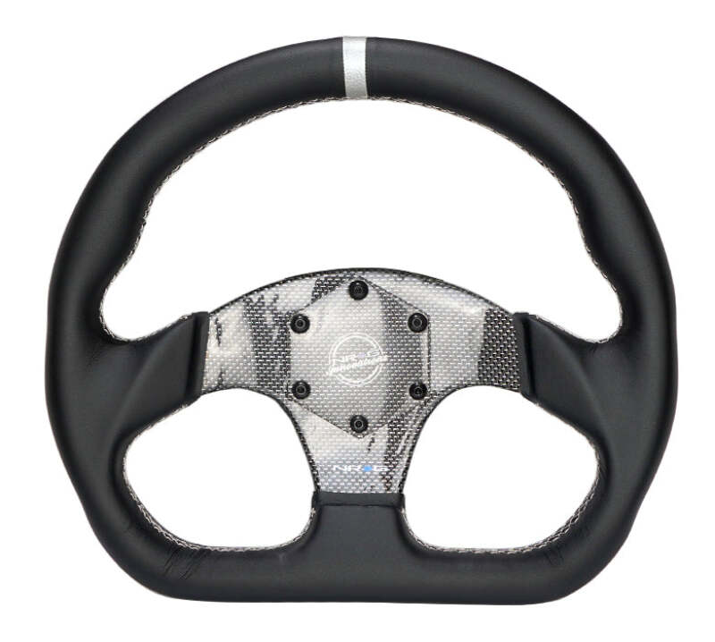 NRG Carbon Fiber Flat Bottom Steering Wheel (320mm) Silver CF Center w/Silver Stitch/Center Mark-thumbmail-4