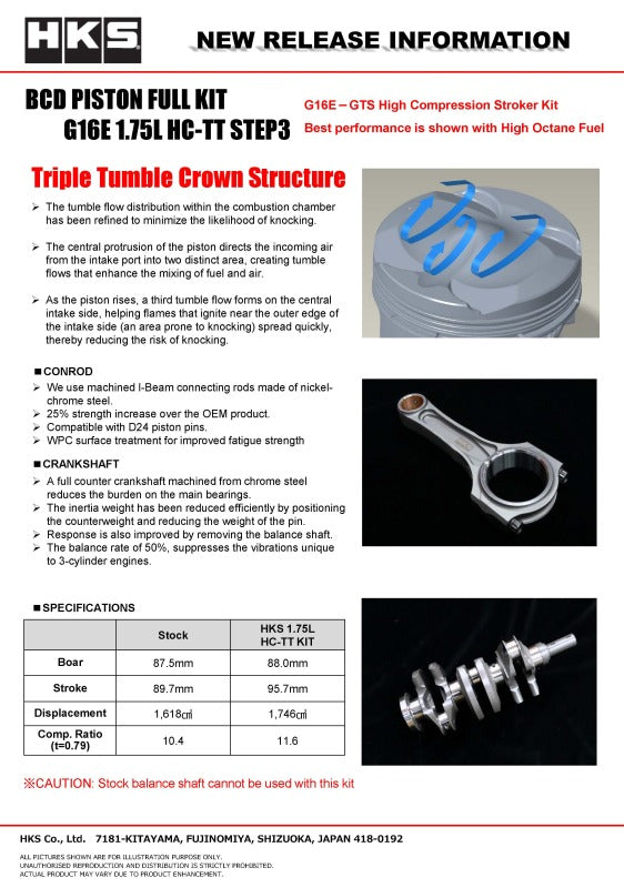 HKS Forged Piston Full Kit G16E 1.75L HC-TT S3-thumbmail-7