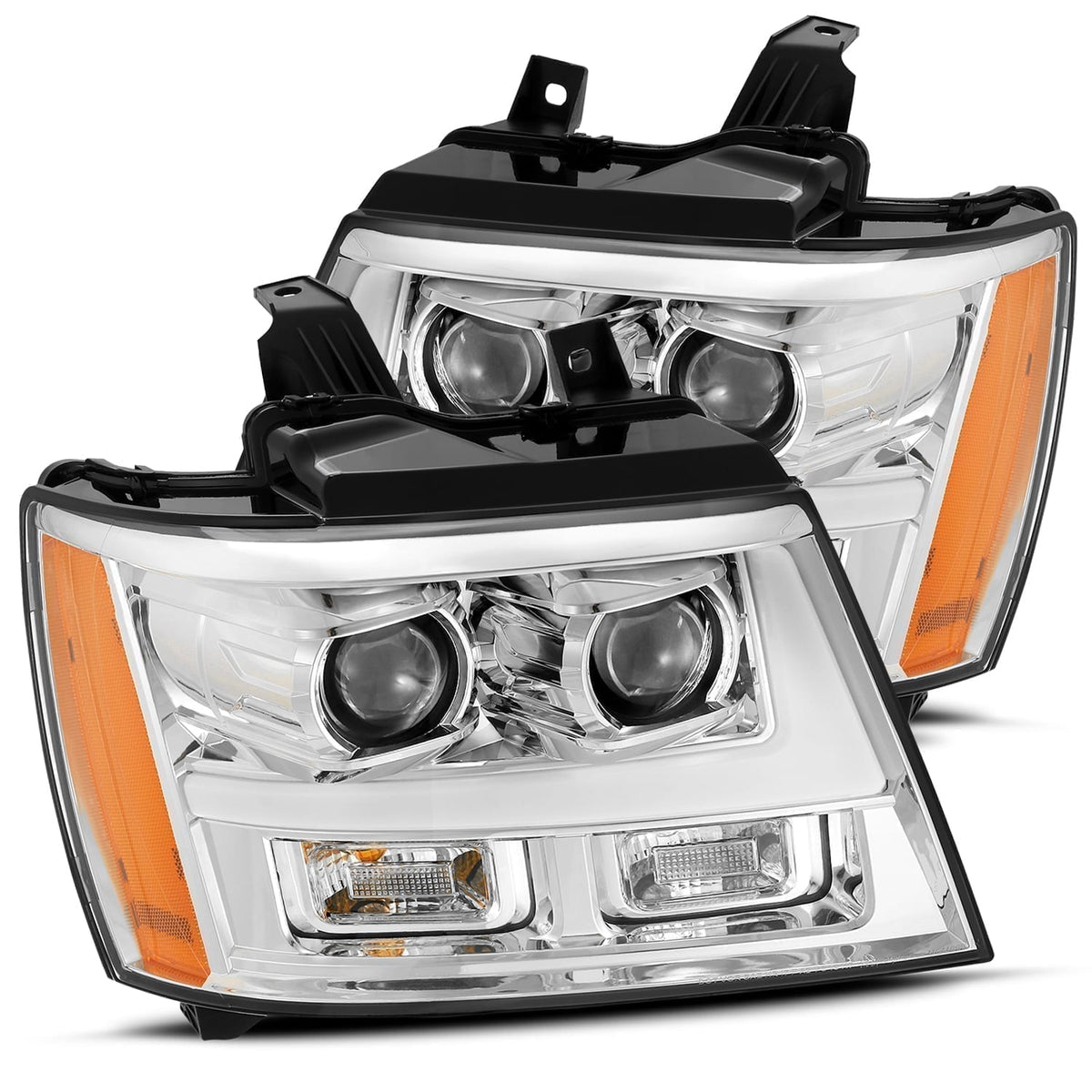 AlphaRex 07-14 Chevrolet Tahoe PRO-Series Proj Headlights Chrome w/Activ Light/Seq Signal/DRL — 880298 — product view 1