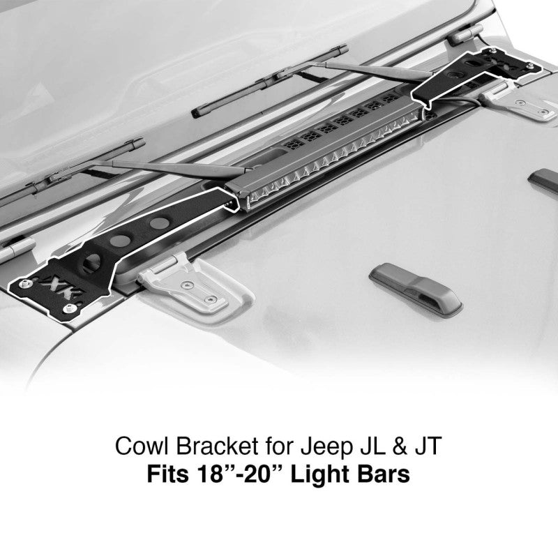 XK Glow Cowl Light Bar Bracket for Jeep Gladiator JT & Wrangler JL (18-20In Bar)-thumbmail-1