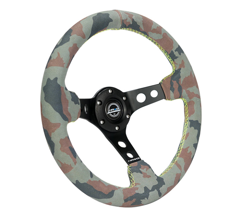 NRG Reinforced Steering Wheel (320mm) Sport/Suede Steering Wheel w/ Camo Pattern & Green Stiching-thumbmail-2