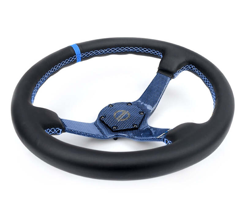 NRG Reinforced Steering Wheel (350mm) Blue Carbon Fiber Center - Blue Stitching & Center Mark-thumbmail-2