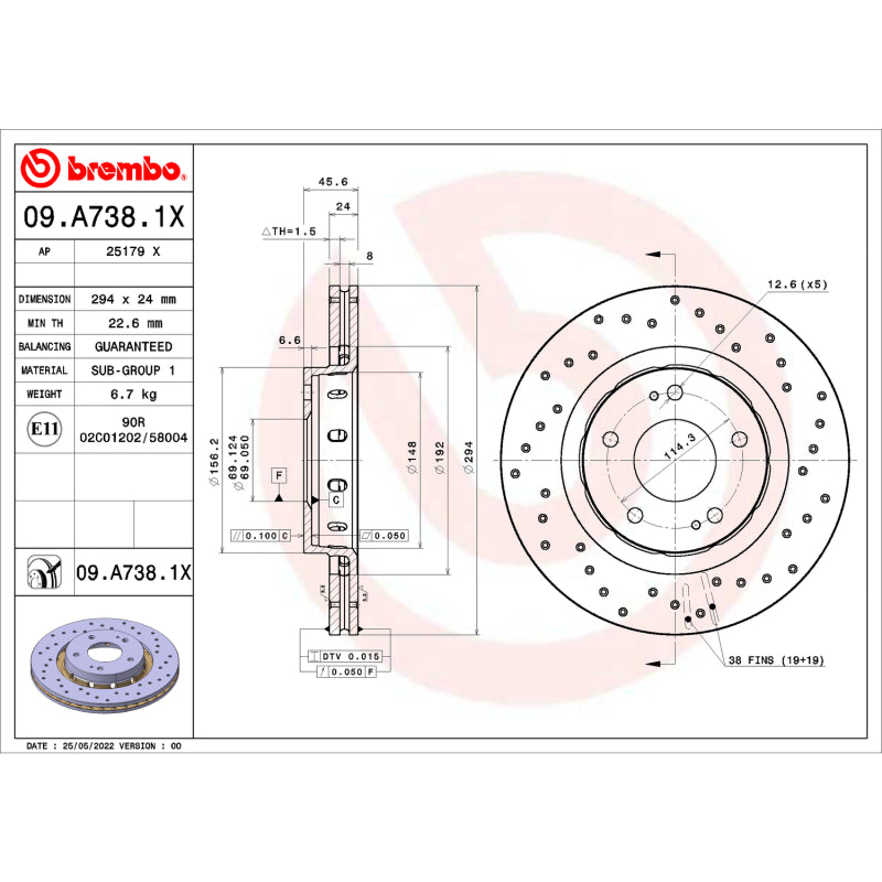 Brembo OE 09-15 Mitsubishi Lancer/04-06 Outlander Drilled Xtra Brake Disc - Front-thumbmail-1