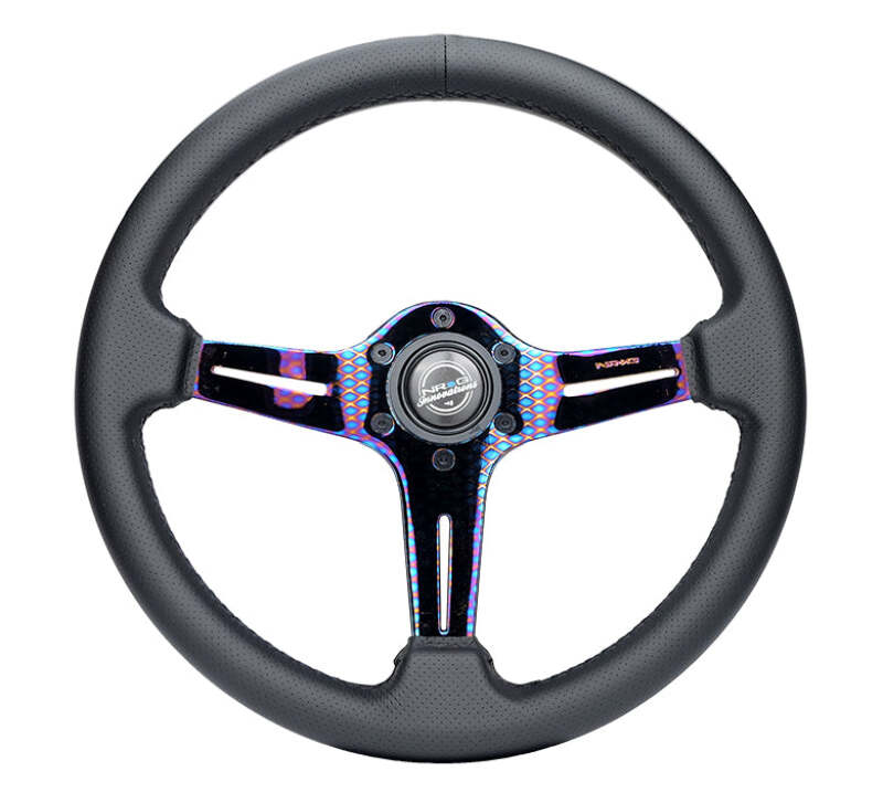 NRG Light Weight Gaming Steering Wheel - 350mm 3 NeoChrome Silver Spokes Perforated Leather-thumbmail-1