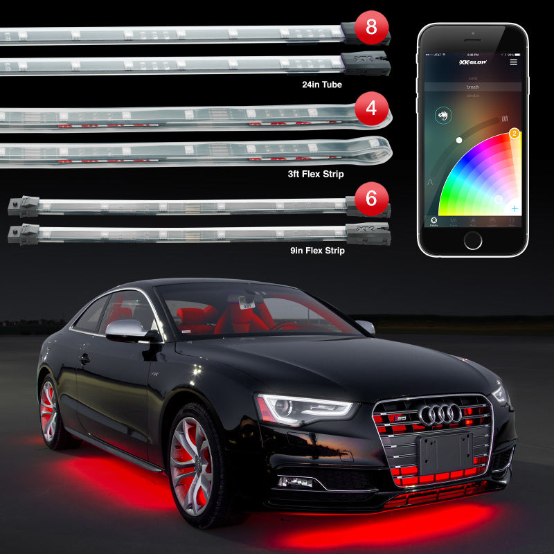 XK Glow Strip Million Color XKCHROME App Undercar Kit (8x24In Tube + 6x10In Strip + 4x36In)-thumbmail-2