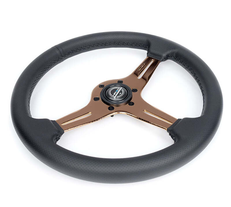 NRG Light Weight Gaming Steering Wheel - Blitz 350mm 3 Rose Gold Spokes Slits - Leather - No Dish-thumbmail-4
