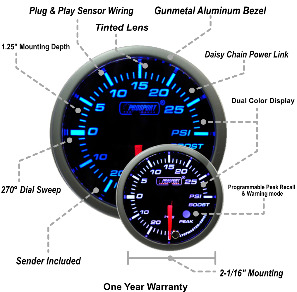 2-1/16" Premium Electric Boost gauge Blue/White-thumbmail-2