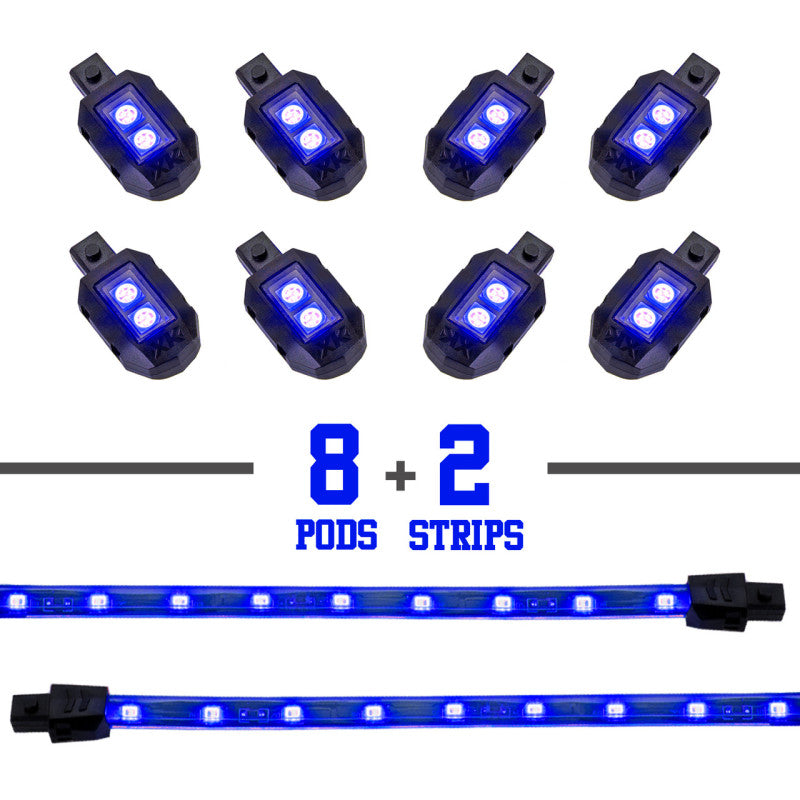 XK Glow Strips Single Color XKGLOW LED Accent Light Motorcycle Kit Amber - 8xPod + 2x8In-thumbmail-1