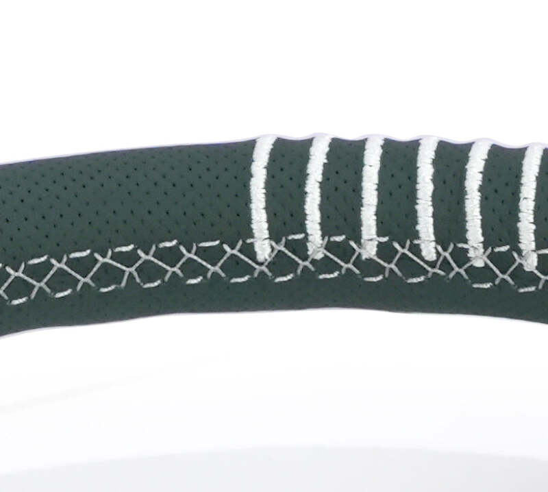 NRG Steering Wheel 1.5in Dish 350mm Black Perforated Leather - Emerald Stitching - Reinforced Spoke-thumbmail-8