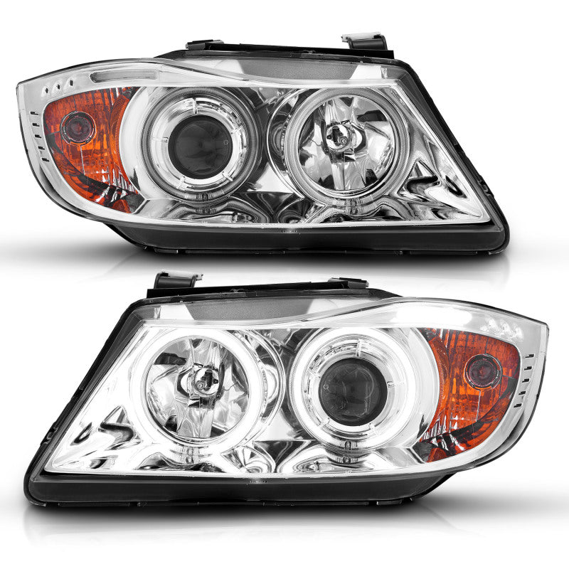 ANZO 2006-2008 BMW 3 Series E90-E91 Projector Headlights w/ Halo w/ LED Bar Chrome (CCFL)-thumbmail-17
