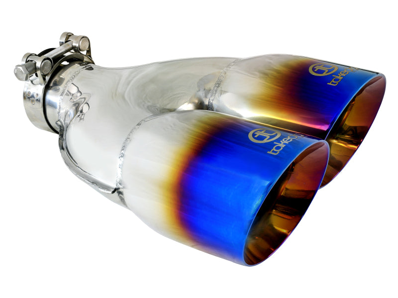 aFe Takeda 2.5in 304 Stainless Steel Clamp-on Exhaust Tip Passenger Side 2.5in Inlet 4inDual - Blue-thumbmail-1