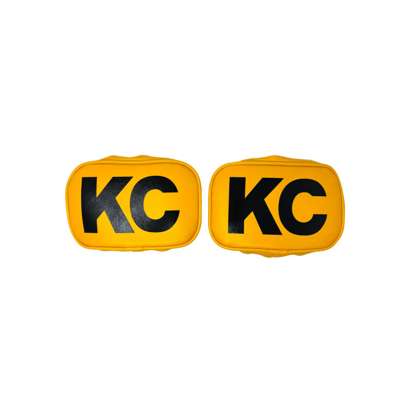 KC HiLiTES Retro 5in x 7in Rectangular Yellow Vinyl Light Cover w/ Black KC Logo (Pair)-thumbmail-2