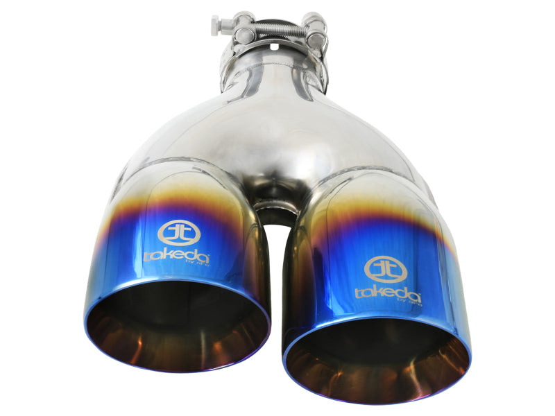 aFe Takeda 2.5in 304 Stainless Steel Clamp-on Exhaust Tip Driver Side 2.5in Inlet 4inDual-Blue Flame-thumbmail-3