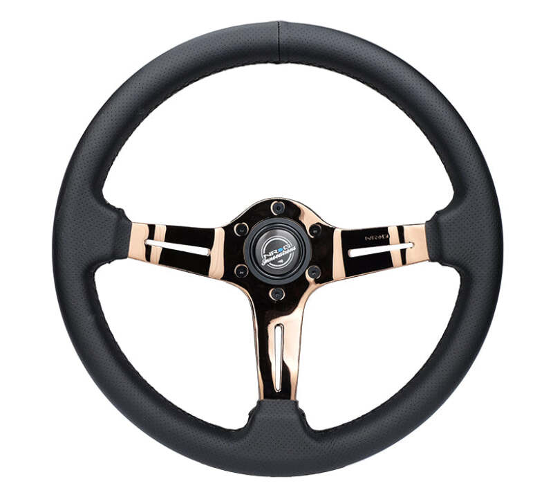 NRG Light Weight Gaming Steering Wheel - Spllitz 350mm 3 Rose Gold Spokes Slits - Leather-thumbmail-1