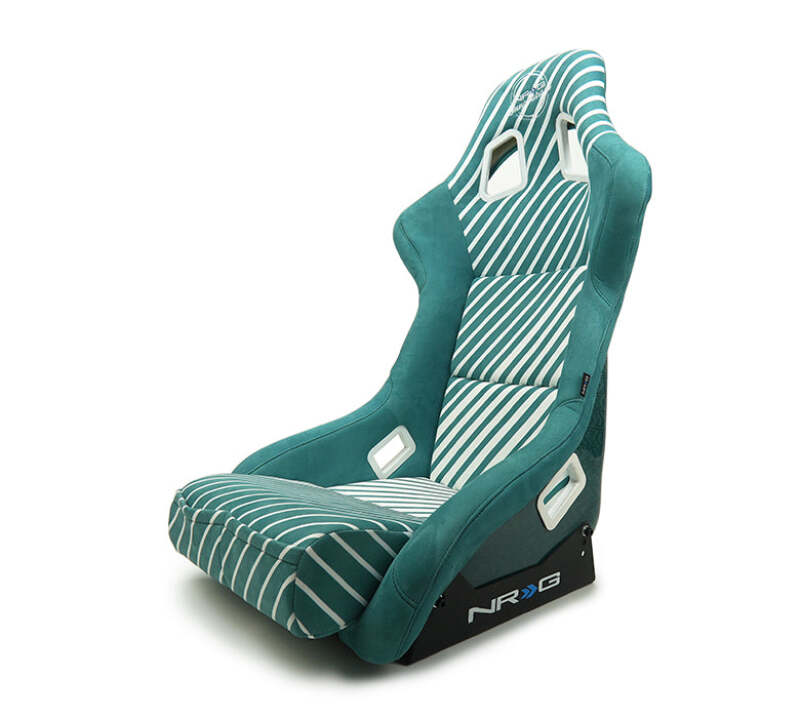 NRG FRP Bucket Seat - 20 Year Anniversary - Microfiber Green w/ White Stripes & Arrow Design - Large-thumbmail-4