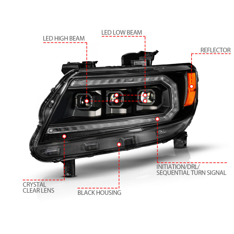ANZO 15-22 Chevy Colorado Blk Housing Full LED DRL Projector Headlight w/ Sequential Light Bar-thumbmail-7