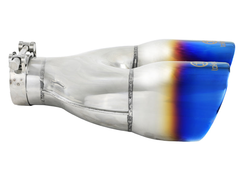 aFe Takeda 2.5in 304 Stainless Steel Clamp-on Exhaust Tip Driver Side 2.5in Inlet 4inDual-Blue Flame-thumbmail-4
