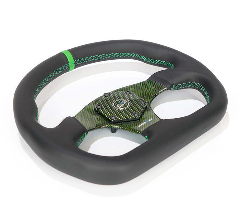 NRG Carbon Fiber Flat Bottom Steering Wheel (320mm) Green CF Center w/Green Stitch/Center Mark-thumbmail-4