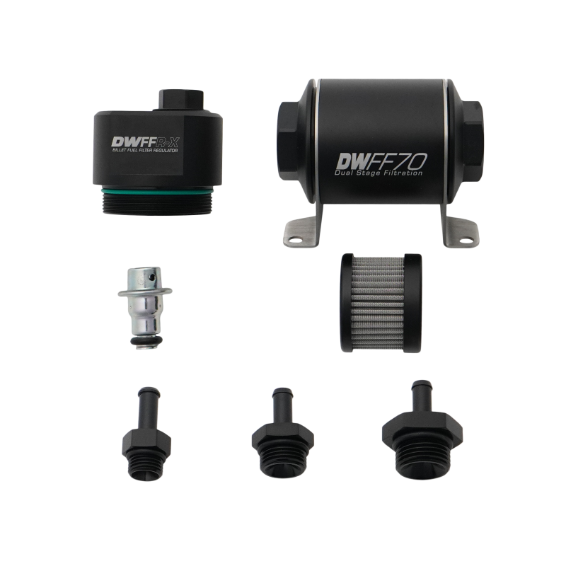 DeatschWerks DWFFR-X 70mm Billet Fuel Filter Regulator - 10 Micron with 5/16in Fittings-thumbmail-1