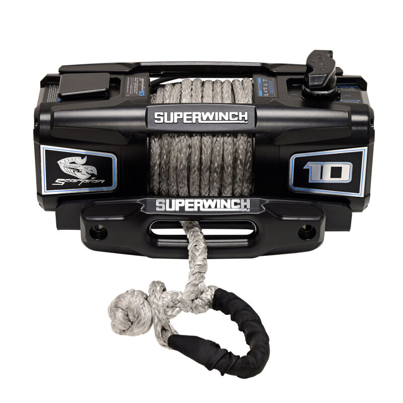 Superwinch 10000 LBS 12V DC 3/8in x 54ft Synthetic Rope Scorpion 10000SR Winch - Black Powdercoat-thumbmail-1