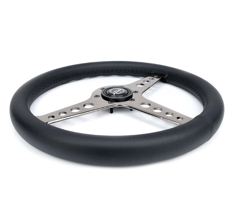 NRG Light Weight Gaming Steering Wheel - Driftz 350mm 3 Black Chrome Spokes Perforated Leather-thumbmail-4