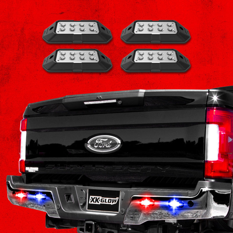 XK Glow Strobe Pod Lights w/ Traffic Modes Ultra LEDs Multiple Modes + Solid On - Red + Blue 4pc-thumbmail-1