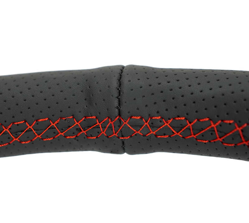 NRG Reinforced Stealth Wheel (380mm) 3 Spoke Center - 1in Deep Dish - Perforated Leather Red Stitch-thumbmail-4