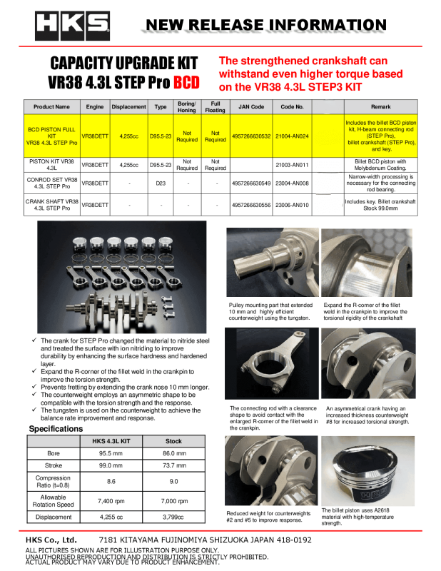 HKS BCD Piston Kit VR38 4.3L STEP Pro-thumbmail-2