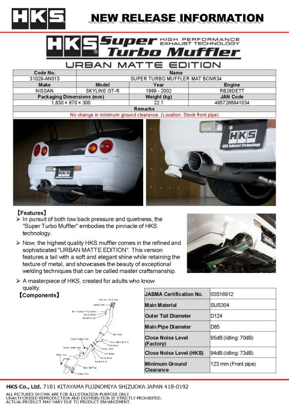 HKS 99-02 Nissan Skyline GT-R GF-BNR34 RB26DETT URBAN MATTE Edition Super Turbo Muffler-thumbmail-7