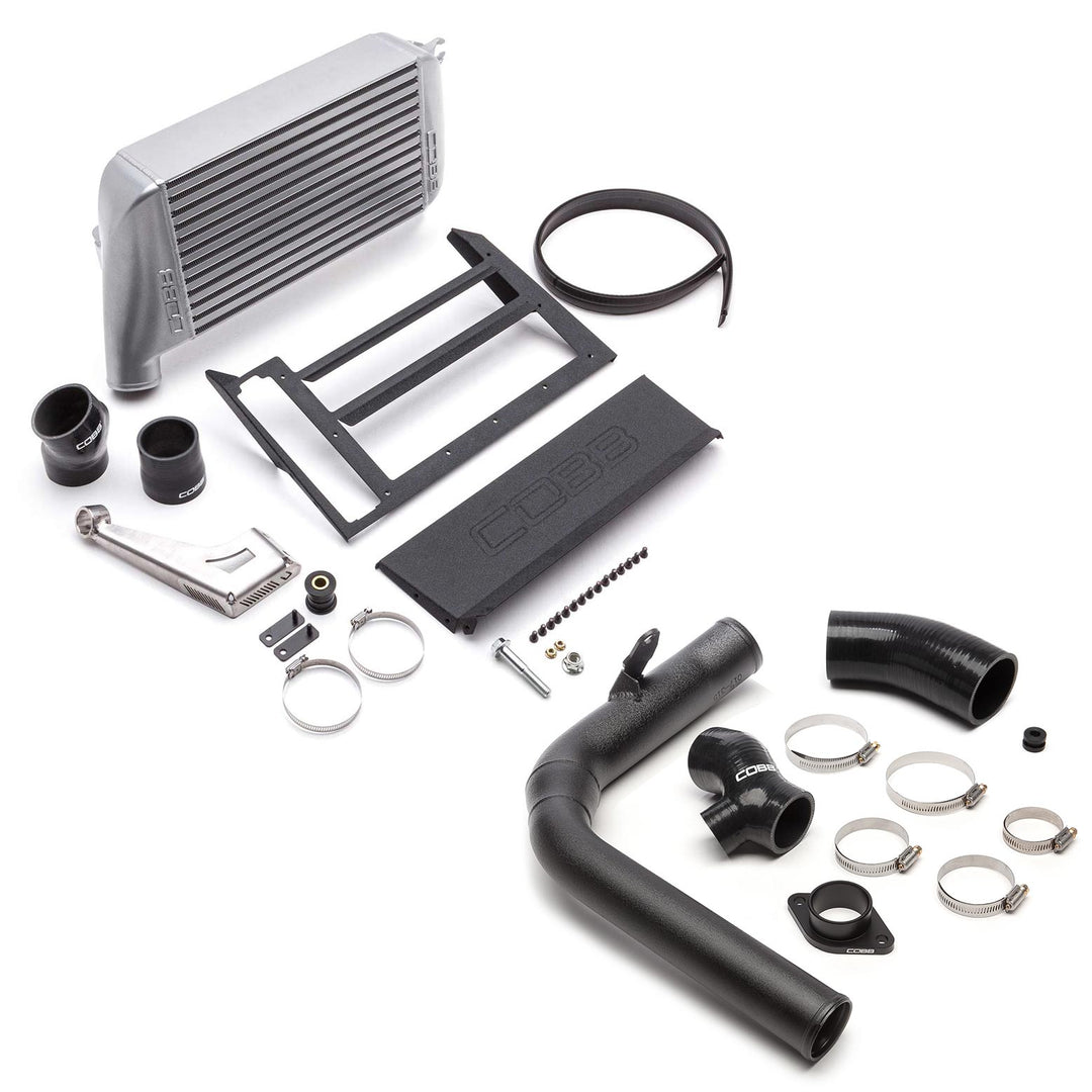 COBB B42400-SL silver top-mount intercooler kit with charge pipe and installation hardware