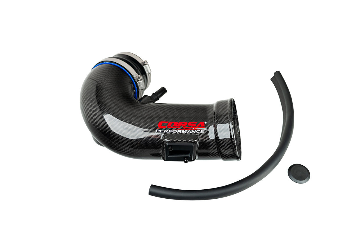 CORSA 44008 black carbon-fiber air duct upgrade for 2018–2023 Ford Mustang GT 5.0L