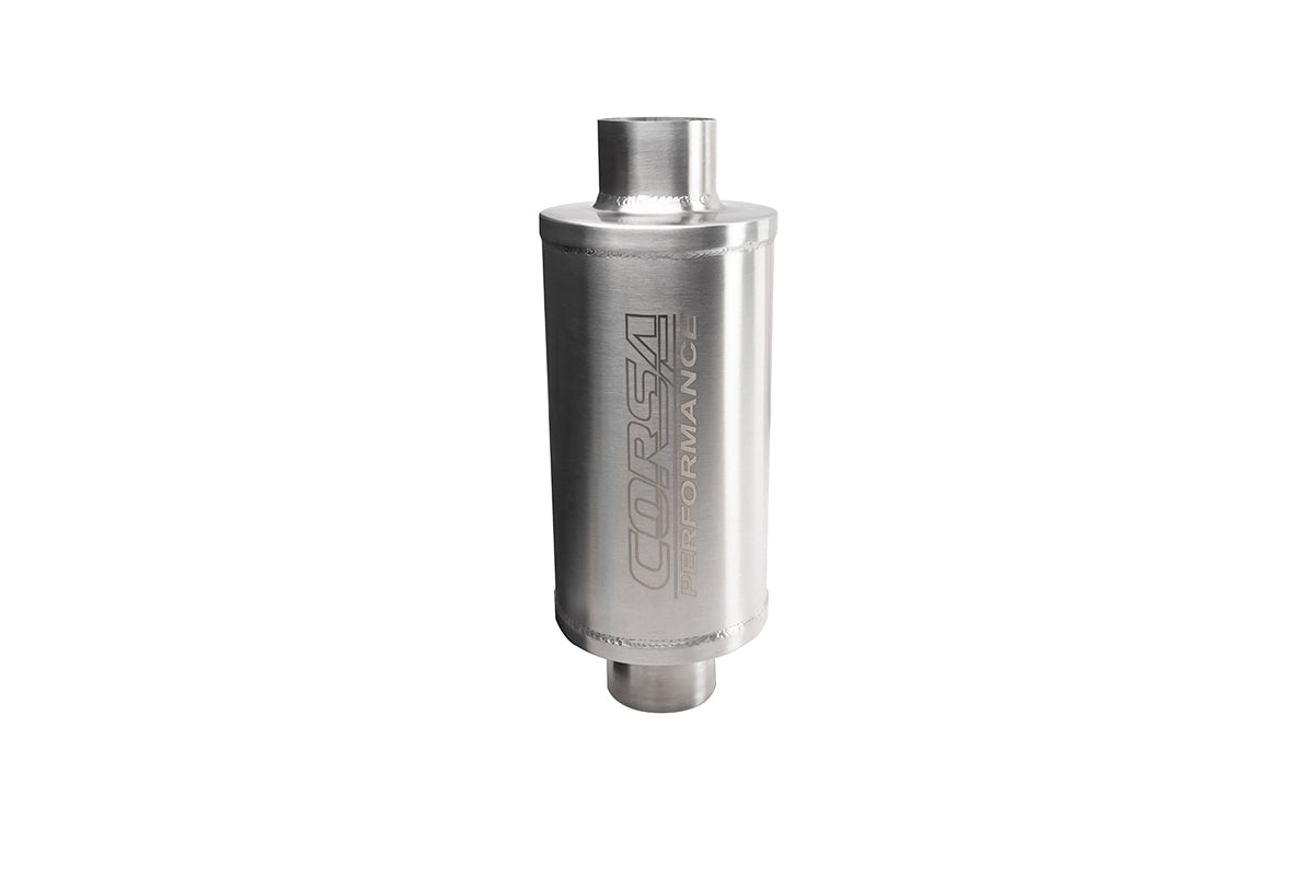 CORSA PKM2001 2.5-inch weld-in Pro Series packed resonator, brushed stainless steel