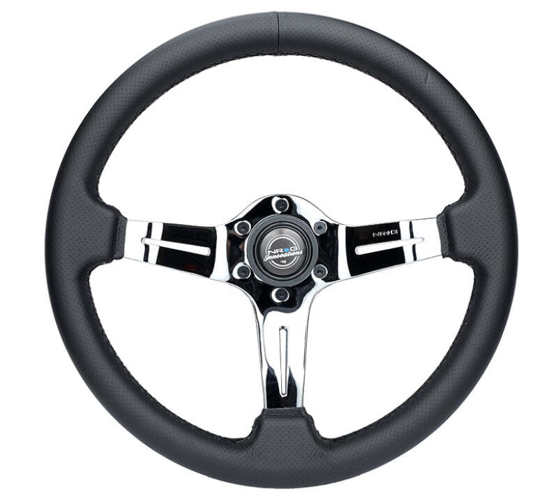 NRG Light Weight Gaming Steering Wheel - Splitz Chrome Silver Spokes Perforated Leather-thumbmail-1