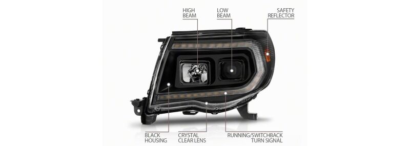 Raxiom 05-11 ToyotaTacoma Axial Series Switchback Projector Headlights- Black Housing- Clear Lens-thumbmail-8