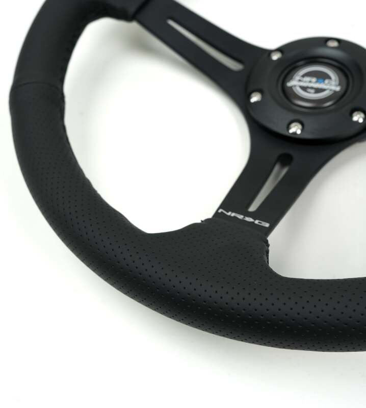 NRG Reinforced Perforated Leather Racing Steering Wheel 350mm / 2.5in Deep / 4mm Matte Black Spoke-thumbmail-2
