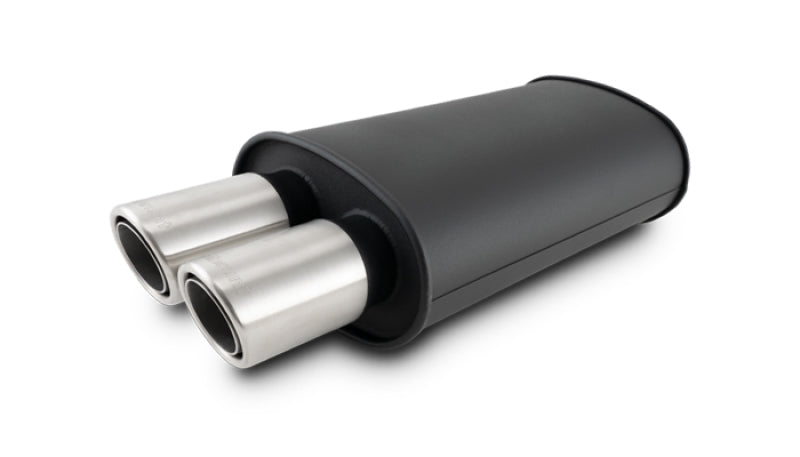 Vibrant STREETPOWER Blk Oval Muffler w/Dual Center Tip 3in Inlet ID 3in Tip OD 9in x 5in x 15in-thumbmail-1