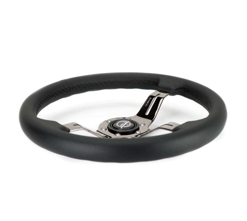 NRG Light Weight Gaming Steering Wheel - 350mm 3 Black Chrome Spokes Perforated Leather-thumbmail-4