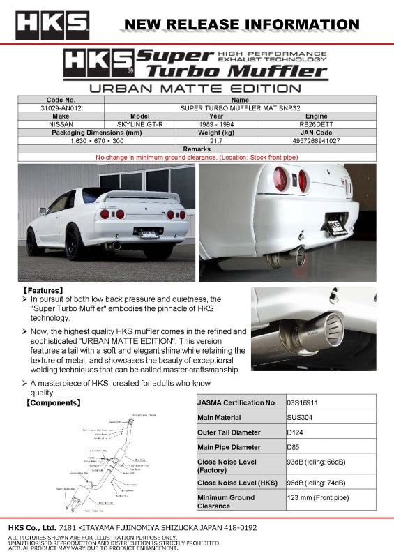 HKS 89-94 Nissan Skyline GT-R E-BNR32 RB26DETT URBAN MATTE Edition Super Turbo Muffler-thumbmail-7