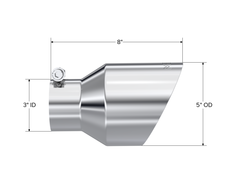 MBRP Universal T304 Stainless Steel Tip  3on ID / 5in OD Out / 8in Length Angle Cut Dual Wall-thumbmail-2
