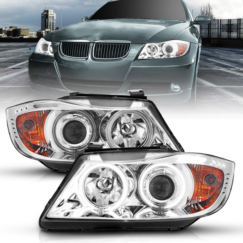 ANZO 2006-2008 BMW 3 Series E90-E91 Projector Headlights w/ Halo w/ LED Bar Chrome (CCFL)-thumbmail-19