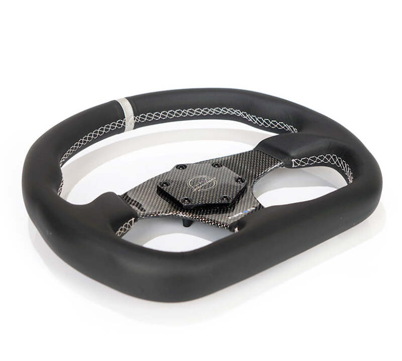 NRG Carbon Fiber Flat Bottom Steering Wheel (320mm) Silver CF Center w/Silver Stitch/Center Mark-thumbmail-5